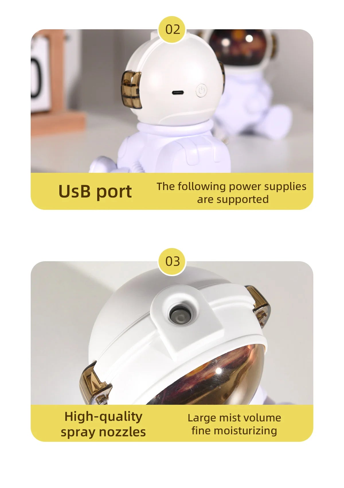 Creative Astronaut Model Humidifier Cotton Swab Air Humidifier Home Quiet USB Rechargeable Home Desktop Gift Star Moon Diffuser